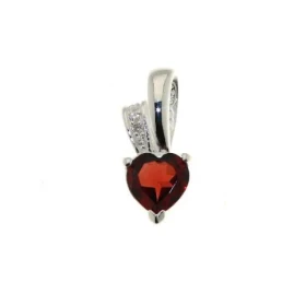 Pendentif Argent 925 Grenat Oxyde Zirconium Pierre taille coeur 6,5 x 6,5mm Dimensions du pendentif : 16 x 7 mm 