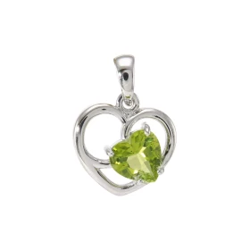 Pendentif Coeur Argent 925 Rhodié Péridot Motif coeur serti d une pierre forme coeur La pierre est sertie à griffes Dimens...