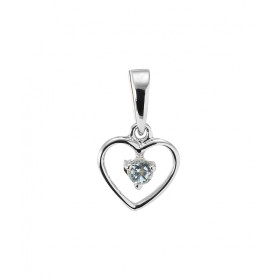 Pendentif Coeur Or blanc 375 Topaze Bleue traitée Monture Or blanc 375 (9 carats) Motif coeur 8x8mm une pierre ronde 2.5mm...