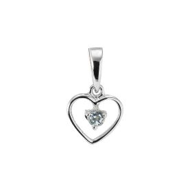 Pendentif Coeur Or blanc 375 Topaze Bleue Monture Or blanc 375 (9 carats) Motif coeur 8x8mm une pierre ronde 2.5mm au cent...