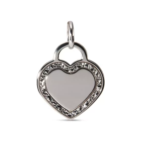  Pendentif or blanc 375 forme coeur ciselé sur le contour Dimension du pendentif (bélière incluse) : 14x19mm 