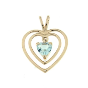 Pendentif Or jaune 375 serti d une aigue marine taillée coeur 5x5mm Dimensions du pendentif (bélière incluse) : 20x15mm