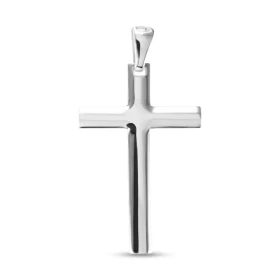 Pendentif croix argent rhodié bombée Dimension (bélière incluse) : 22x41mm Epaisseur : 1,5mm