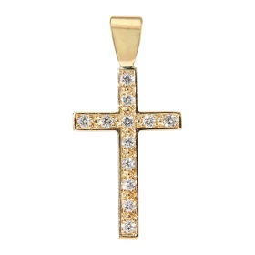  Pendentif Croix Or Jaune 750 Diamants Cette croix est sertie 12 diamants 1,4mm diamètre Les pierres sont maintenues par u...