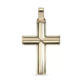 Pendentif or jaune 375 forme croix un creux Dimension du pendentif (bélière incluse) : 19x33mm Epaisseur du pendentif : 1,9mm