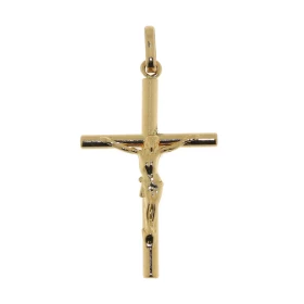  Croix Christ Or Jaune 750 Section Ronde 2mm diamètre Dimensons (bélière incluse) : 32 x 17 mm 