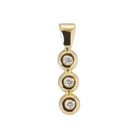 Pendentif trilogie Or Jaune Ce pendentif est serti trois diamants 1.8mm diamètre Les dimensions du pendentif sont 21x4,7m...