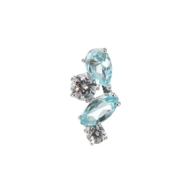 Pendentif Double Duo Argent 925 Rhodié Topaze bleue traitée Oxydes Motif composé 4 pierres : 1 Topaze bleue traitée poire ...