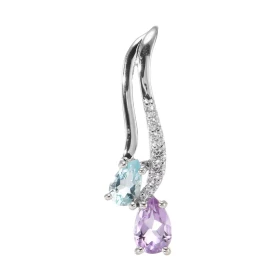 Pendentif Argent 925 Rhodié Améthyste Topaze Bleue Oxyde Pendentif composé d un motif pavé d oxydes zirconium sertis d une...