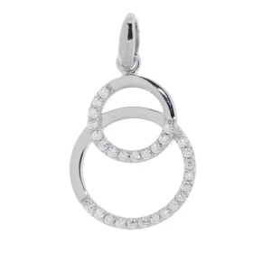 Pendentif Argent 925 rhodié oxyde zirconium 2 cercles avaec pavage d oxydes Dimensions du pendentif (vue face, bélière inc...