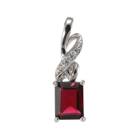 Pendentif Argent 925 Rhodié Grenat Rectangulaire 8x6mm Oxydes Motif entrelacé serti 4 oxydes 1.2mm La pierre centrale est ...