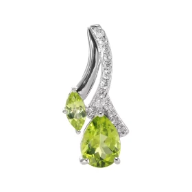 Pendentif Argent 925 Rhodié Péridot Poire Marquise Pendentif composé d un motif pavé d oxydes zirconium sertis Péridots fo...