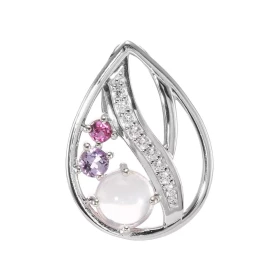 Pendentif Argent 925 Rhodié Quartz Rose Améthyste Grenat Oxydes Pendentif composé d un motif forme poire pavé d oxydes zir...