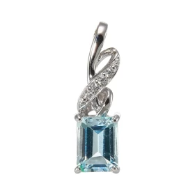 Pendentif Argent 925 Rhodié Topaze bleue traitée Rectangulaire 8x6mm Oxydes Motif entrelacé serti 4 oxydes 1.2mm La pierre...