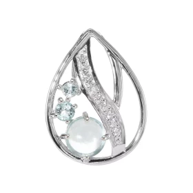 Pendentif Argent 925 Rhodié Topaze bleue traitée Rondes Oxydes Pendentif composé d un motif forme poire pavé d oxydes zirc...