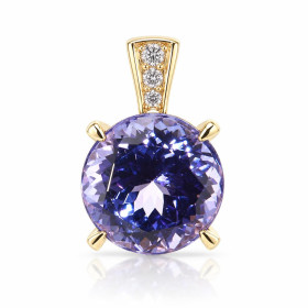  Pendentif Or Jaune 750 serti d une Tanzanite Pierre ronde 11mm diamètre Bélière sertie de 3 diamants Dimensions du penden...
