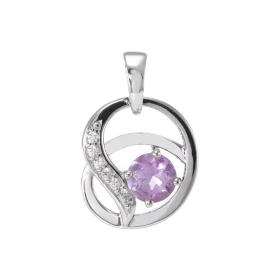 Pendentif Entrelacé Argent 925 Rhodié Améthyste Oxydes Motif entrelacé serti 6 oxydes 1.5mm La pierre centrale est ronde m...