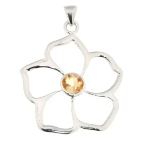 Pendentif Fleur Argent 925 Citrine Diamètre pierre : 6mm Dimensions du pendentif (bélière incluse) : 37 x 27 mm