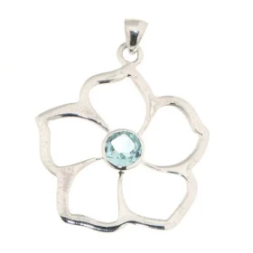 Pendentif Fleur Argent 925 Topaze Diamètre pierre : 6mm Dimensions du pendentif (bélière incluse) : 37 x 27 mm
