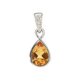 Pendentif Infini Or Blanc 375 Citrine Poire 8x6mm Diamant Motif infini serti d une Citrine Poire 8x6mm (1 carat) La bélièr...