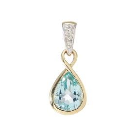  Pendentif Infini Or Jaune 375 Topaze bleue traitée Poire 8x6mm Diamant Motif infini serti d une Topaze bleue traitée Poir...