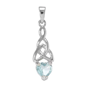 Pendentif Motif Celtique Argent 925 Rhodié Topaze bleue traitée Pendentif motif Triquetra serti d une pierre forme coeur L...