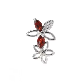 Pendentif Motif Fleurs Or Blanc 375 Grenat Diamant Motif forme fleurs serti 2 Grenats Navette 4x2mm 5 Diamants Poids Grena...
