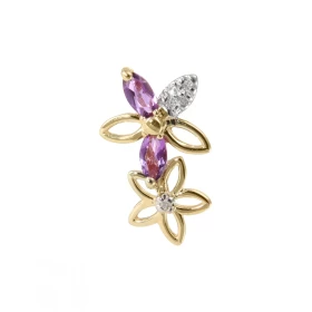 Pendentif Motif Fleurs Or Jaune 375 Améthyste Diamant Motif forme fleurs serti 2 Améthystes Navette 4x2mm 5 Diamants Poids...