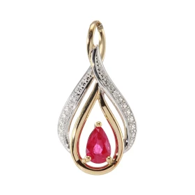  Pendentif Or 750 /1000 2 tons serti d un Rubis taille poire 6 x 4 mm (0,56 carats) deux diamant 0,0055 carat Dimensions d...