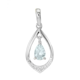 Pendentif or blanc 375 Aigue Marine poire 6x4 diamant Pendentif or blanc 375 (9 carats Aigue Marine poire 6x4mm (0,40 cara...