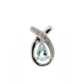 Pendentif Aigue Marine Diamant Or Blanc 375 La pierre centrale est taillée forme poire mesure 6x4mm Elle est maintenue sur...