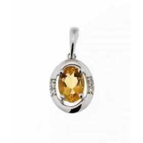 Pendentif Or blanc 375 serti d une citrine ovale 7x5mm 4 diamants Dimensions du pendentif (bélière incluse) : 19 x 9 mm Po...