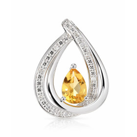 Pendentif Or Blanc 375 serti d une Citrine Poire 7x5mm diamants Motifs à finition diamantée sertis 7 diamants au total Ser...