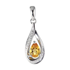 Pendentif Or Blanc 375 Citrine poire 6x4mm Diamants Citrine taille poire mesurant 6x4mm pesant 0.4 carat Cette pierre est ...