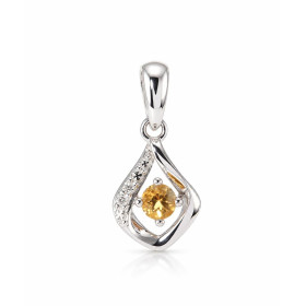 Pendentif Or Blanc 375 serti d une Citrine ronde 3mm diamants Courbe gauche à finition diamantée serti 2 diamants Serti à ...