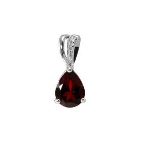 Pendentif Or Blanc 375 Grenat poire 8x6mm diamant Bélière sertie d un diamant 0.01 carat Grenat taille poire 8x6mm (1.1 ca...