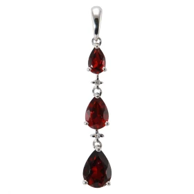 Pendentif Or Blanc 375 Grenat Poire Diamant Pendentif articulé serti 3 grenats forme poires (7x5 , 6x4 5x3mm) 2 petits dia...