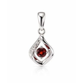 Pendentif Or Blanc 375 serti d un Grenat ronde 3mm diamants Courbe gauche à finition diamantée serti 2 diamants Serti à gr...