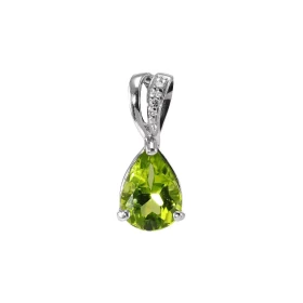 Pendentif Or Blanc 375 Péridot poire 8x6mm diamant Bélière sertie d un diamant 0.01 carat Péridot taille poire 8x6mm (1.1 ...