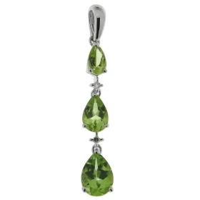 Pendentif Or Blanc 375 Péridot Poire Diamant Pendentif articulé serti 3 péridots forme poires (7x5 , 6x4 5x3mm) 2 petits d...