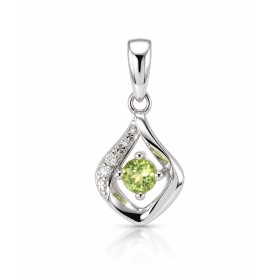 Pendentif Or Blanc 375 serti d un Péridot ronde 3mm diamants Courbe gauche à finition diamantée serti 2 diamants Serti à g...