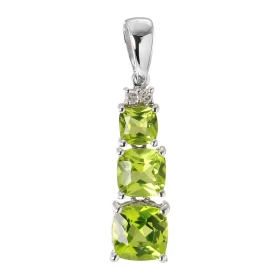 Pendentif Or blanc 375 Péridots Coussin Diamants Monture articulée Or blanc 375 (9 carats) sertie pierres taille coussin 6...