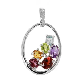 Pendentif Or blanc 375 Pierres fines Diamant Monture Or blanc 375 (9 carats) sertie pierres fines multicolores (Topaze ble...