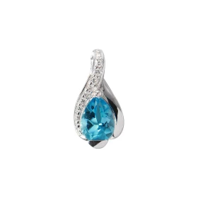 Pendentif Or blanc 375 serti d une topaze bleue traitée taille poire 7x5mm 5 diamants Dimensions du pendentif (bélière inc...