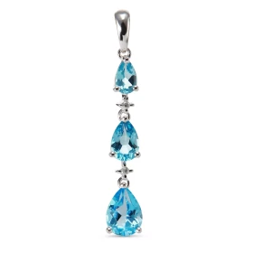 Pendentif Or Blanc 375 Topaze Bleue Poire Diamant Pendentif articulé serti 3 topazes forme poires (7x5 , 6x4 5x3mm) 2 peti...