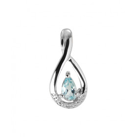 Pendentif Or blanc 375 Topaze Bleue traitée Poire 5x3mm Diamant Monture Or blanc 375 (9 carats) sertie d une pierre taille...