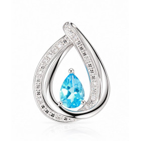 Pendentif Or Blanc 375 serti d une Topaze bleue traitée Poire 7x5mm diamants Motifs à finition diamantée sertis 7 diamants...