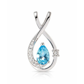 Pendentif Or Blanc 375 serti d une Topaze bleue traitée poire 7×5mm Motif forme goutte aux lignes croisées Courbe gauche à...
