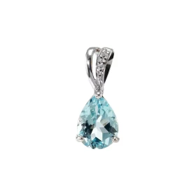 Pendentif Or Blanc 375 Topaze bleue traitée poire 8x6mm diamant Bélière sertie d un diamant 0.01 carat Topaze bleue traité...