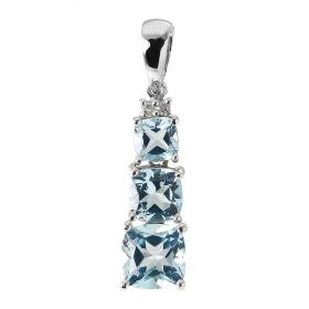 Pendentif Or blanc 375 Topazes Coussin Diamants Monture articulée Or blanc 375 (9 carats) sertie pierres taille coussin 6,...